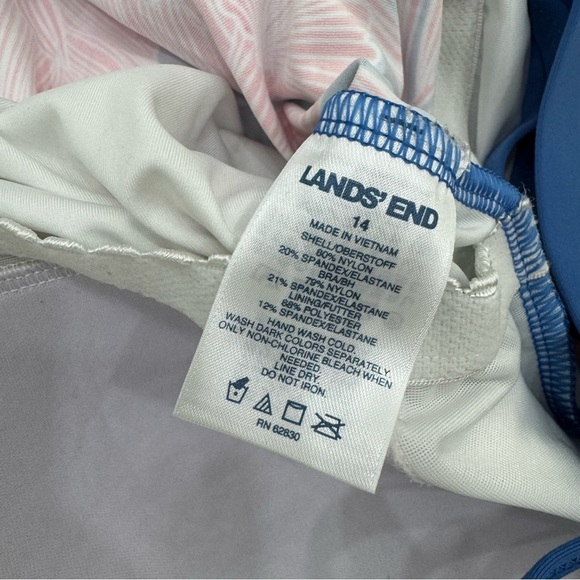 Lands End pink blue coral tankini swim top built-in bra, no underwire Sz 14 - Picture 4 of 4